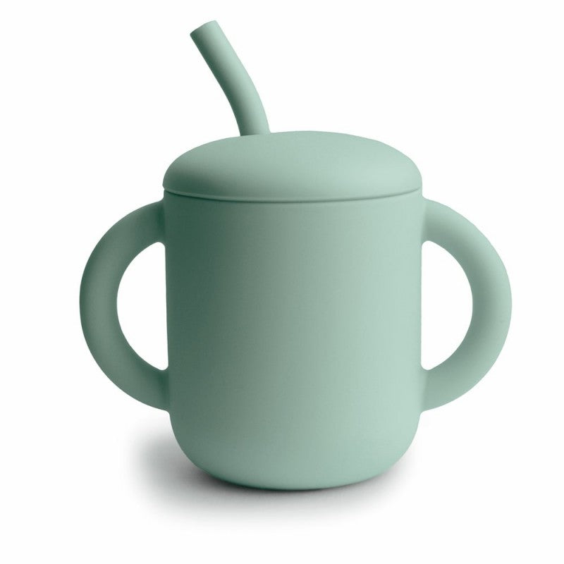 Taza didáctica + pajita silicona solid cambridge celeste